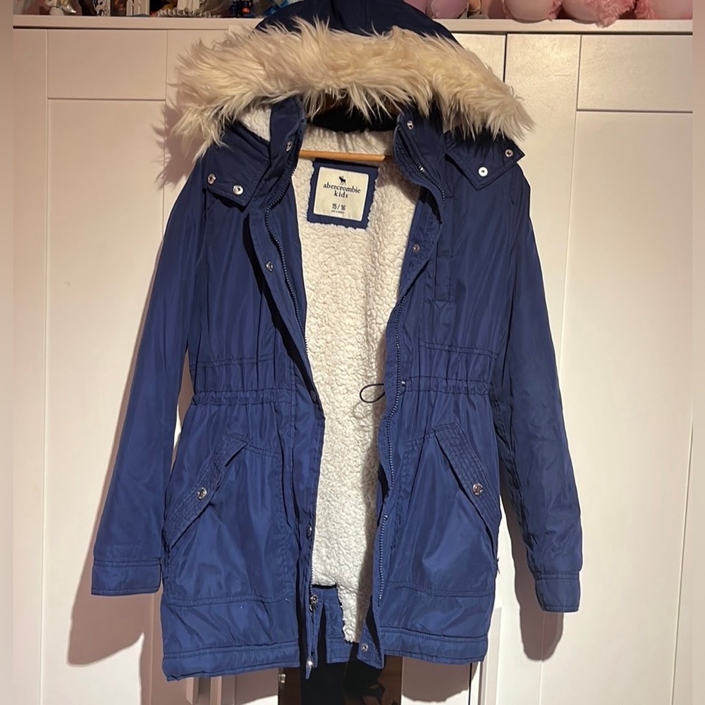 Abercrombie kids big girls parka blue hoodie jacket size 15/16 excellent…